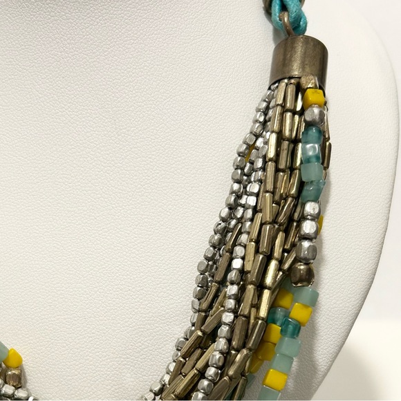 Vintage Kenneth Cole Multi-Strand Blue And Yellow Glass Beads On Cord 20” - Picture 7 of 10